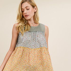 MULTI PRINT COLOR BLOCK MINI DRESS